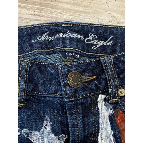 American Eagle Boyfriend Denim Jean Shorts Stretch Flag Stars Women’s Sz 2 - Picture 2 of 5
